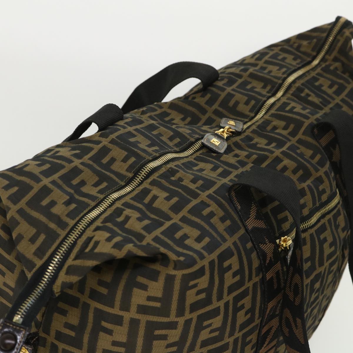 FENDI Zucca Canvas Boston Bag Nylon Brown Black rd5456