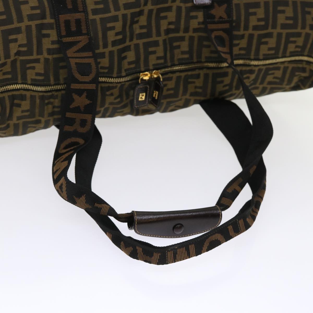 FENDI Zucca Canvas Boston Bag Nylon Brown Black rd5456