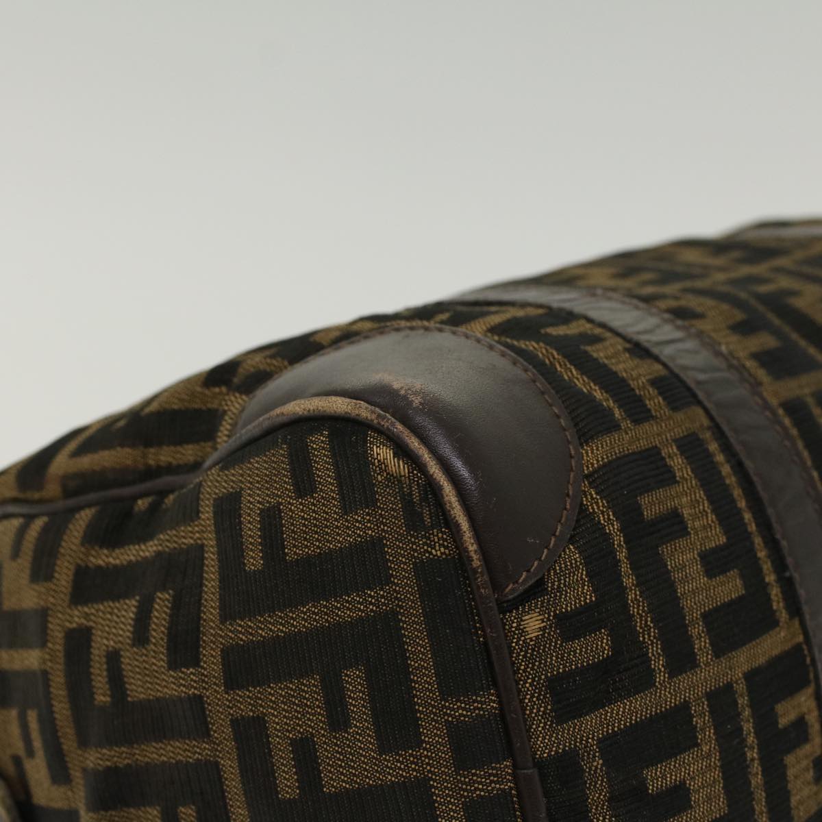 FENDI Zucca Canvas Boston Bag Leather Black Brown rd5609