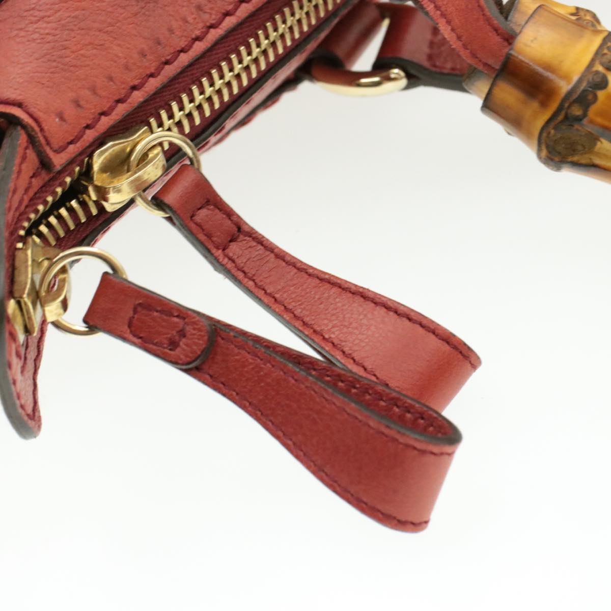 GUCCI Green Carpet Challenge Fringe Bamboo Tote Bag Leather 2way Red rd707