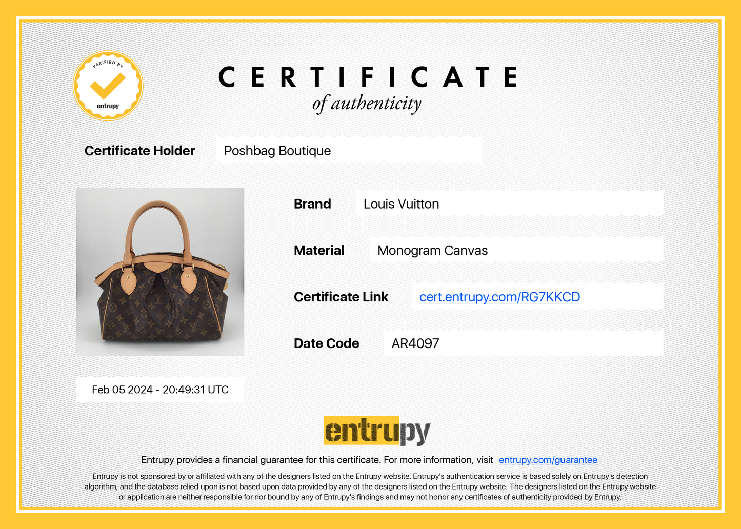 Louis Vuitto Tivoli PM Monogram Canvas Bag