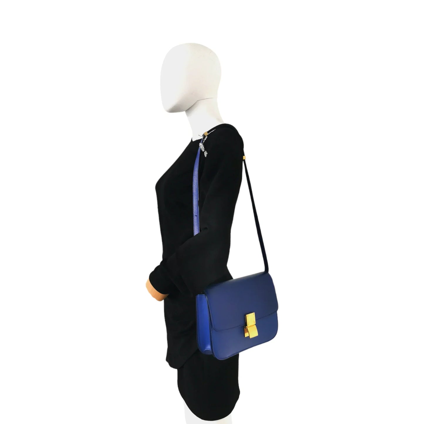 Celine Classic Medium Blue Box Leather Gold