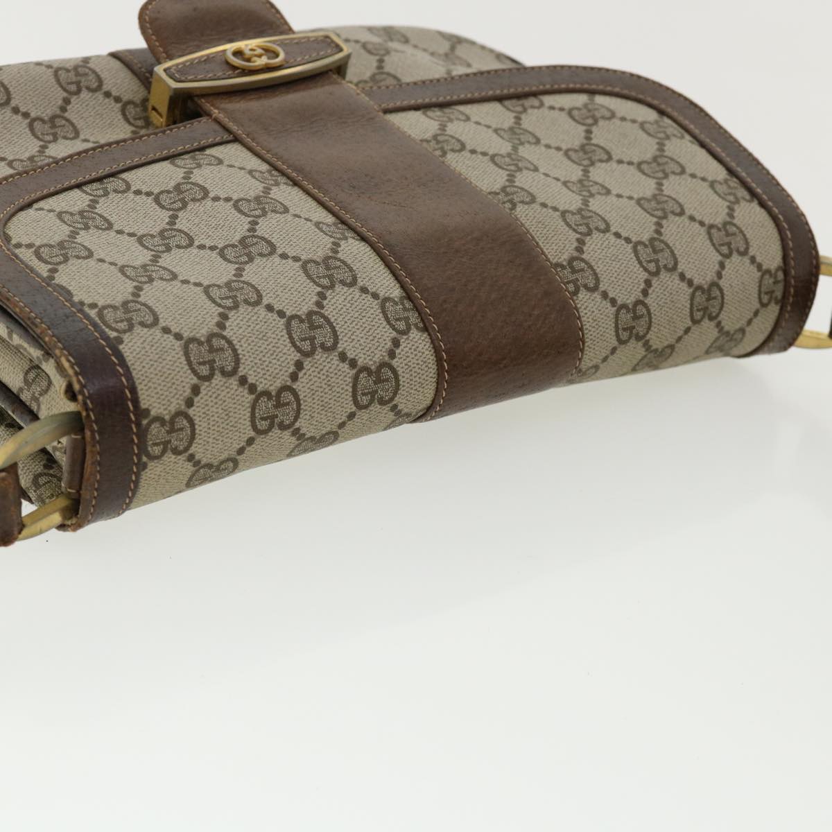 GUCCI GG Canvas Shoulder Bag PVC Leather Beige ro555