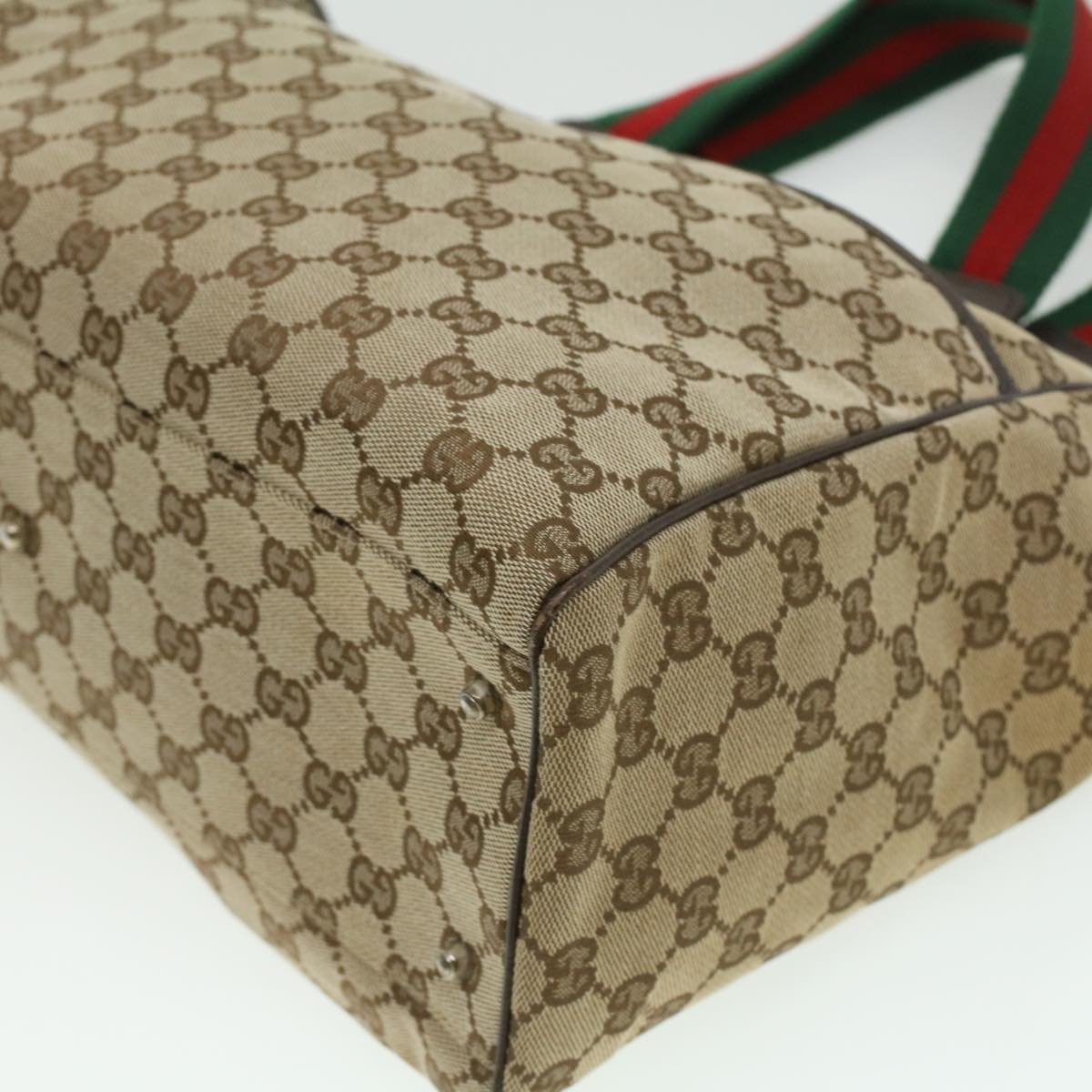 GUCCI GG Canvas Web Sherry Line Tote Bag Beige Red Green ro581