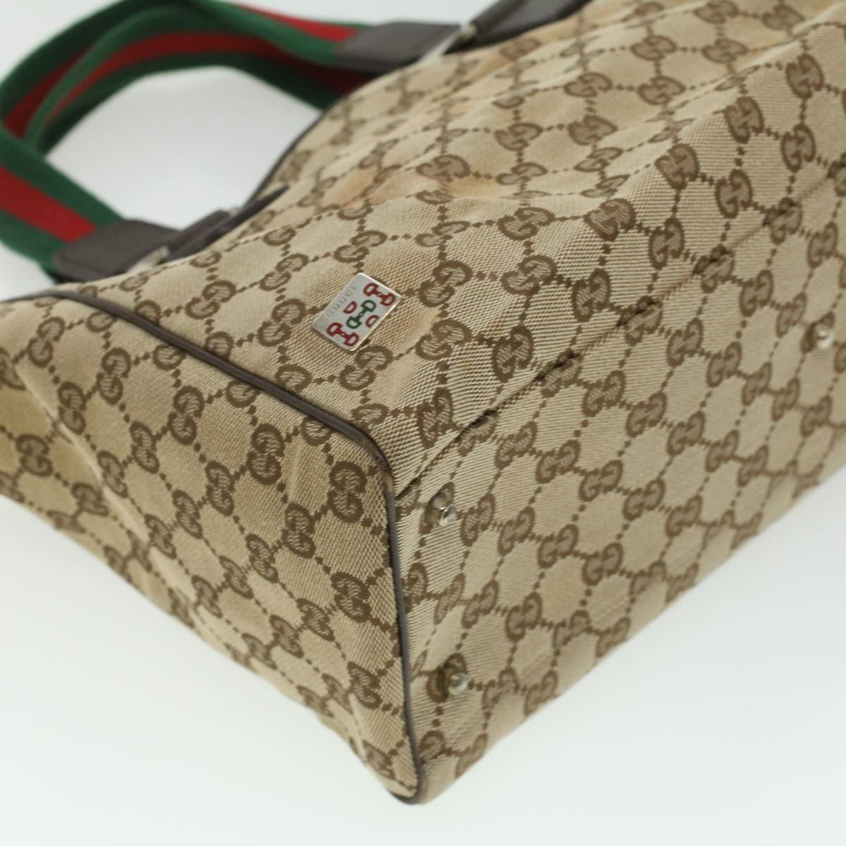 GUCCI GG Canvas Web Sherry Line Tote Bag Beige Red Green ro581