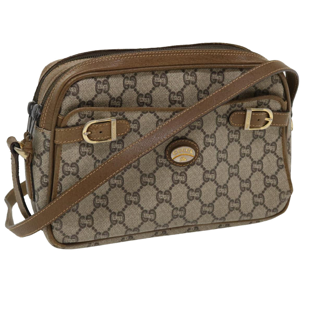 GUCCI GG Plus Canvas Shoulder Bag PVC Leather Beige ro789