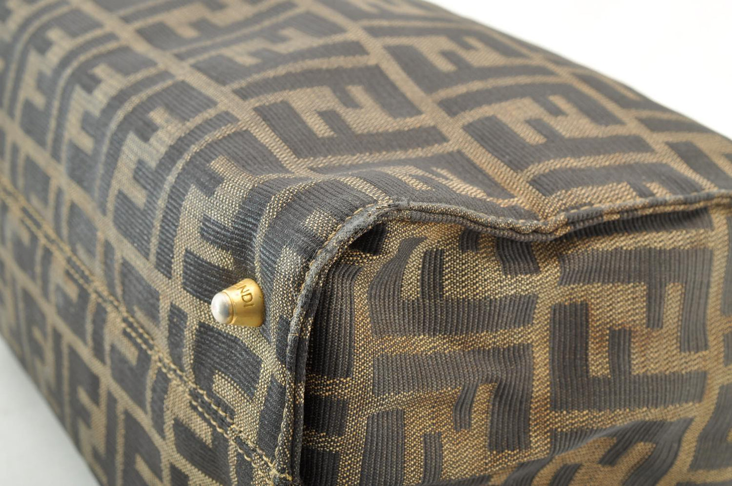 FENDI Zucca Canvas Hand Bag Nylon Black Brown am1722s
