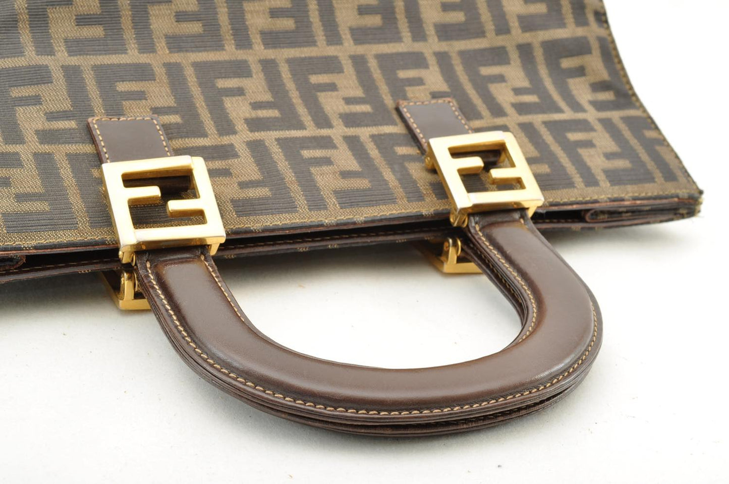FENDI Zucca Canvas Hand Bag Nylon Black Brown am1722s