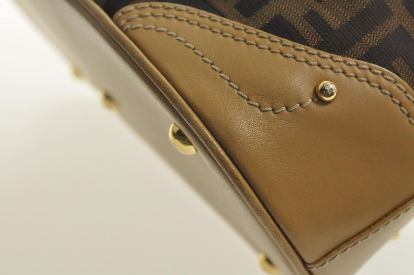 FENDI Zucca Canvas Hand Bag Beige Black am2612s