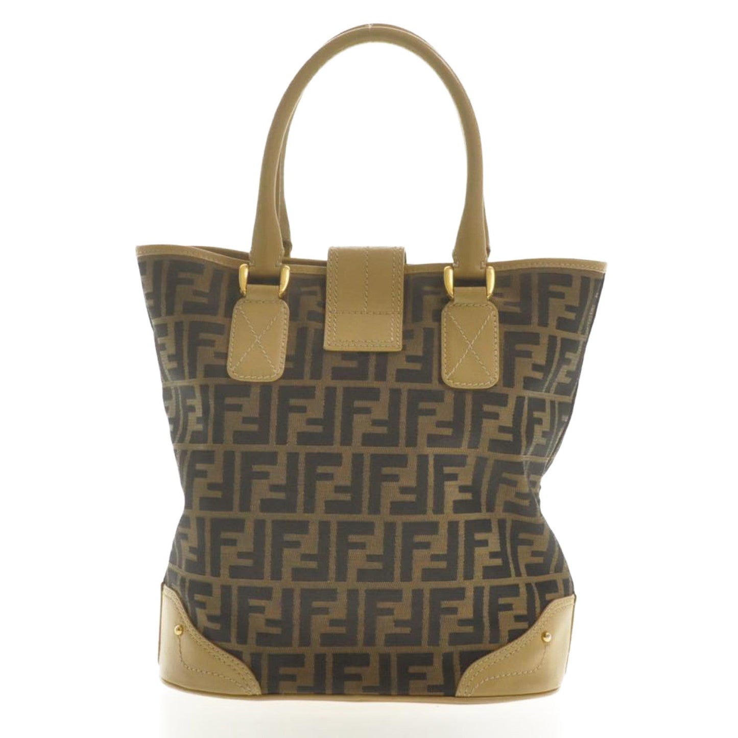 FENDI Zucca Canvas Hand Bag Beige Black am2612s