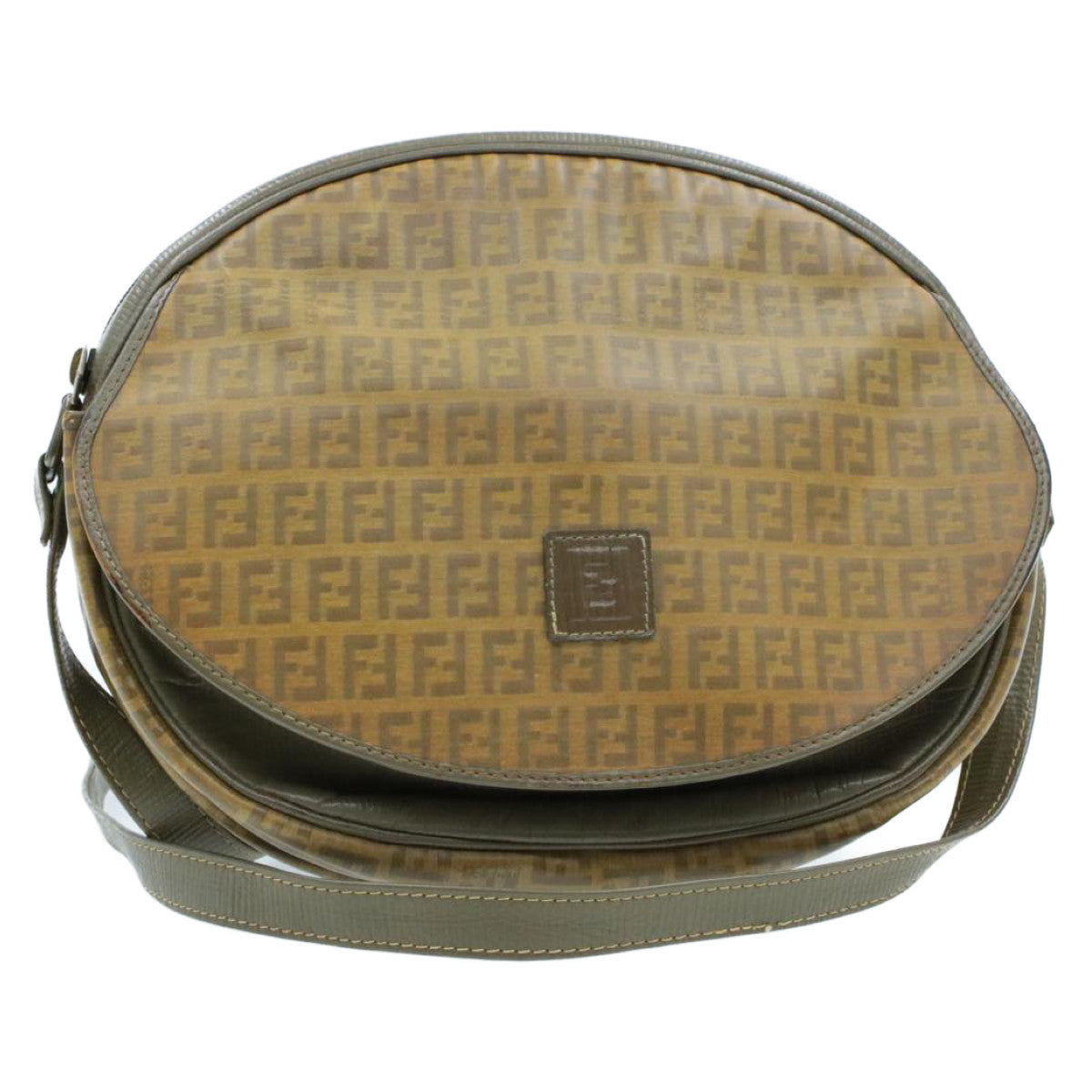 FENDI Zucchino Canvas Shoulder Bag PVC Leather Brown Black am3001s