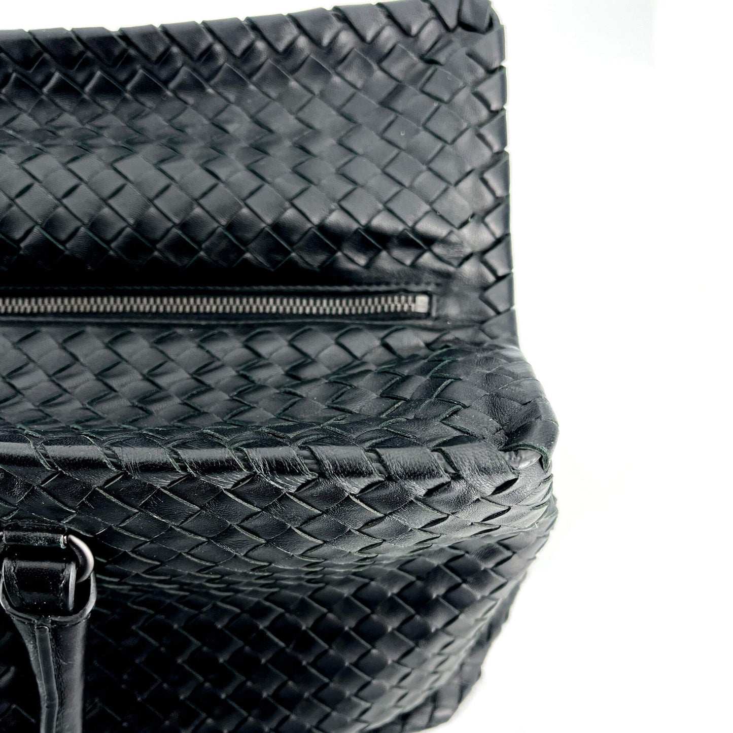 Black Leather Intrecciato Tote
