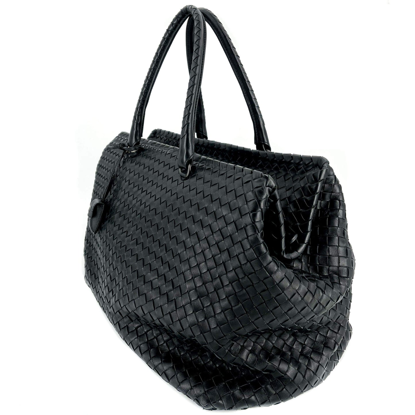 Black Leather Intrecciato Tote