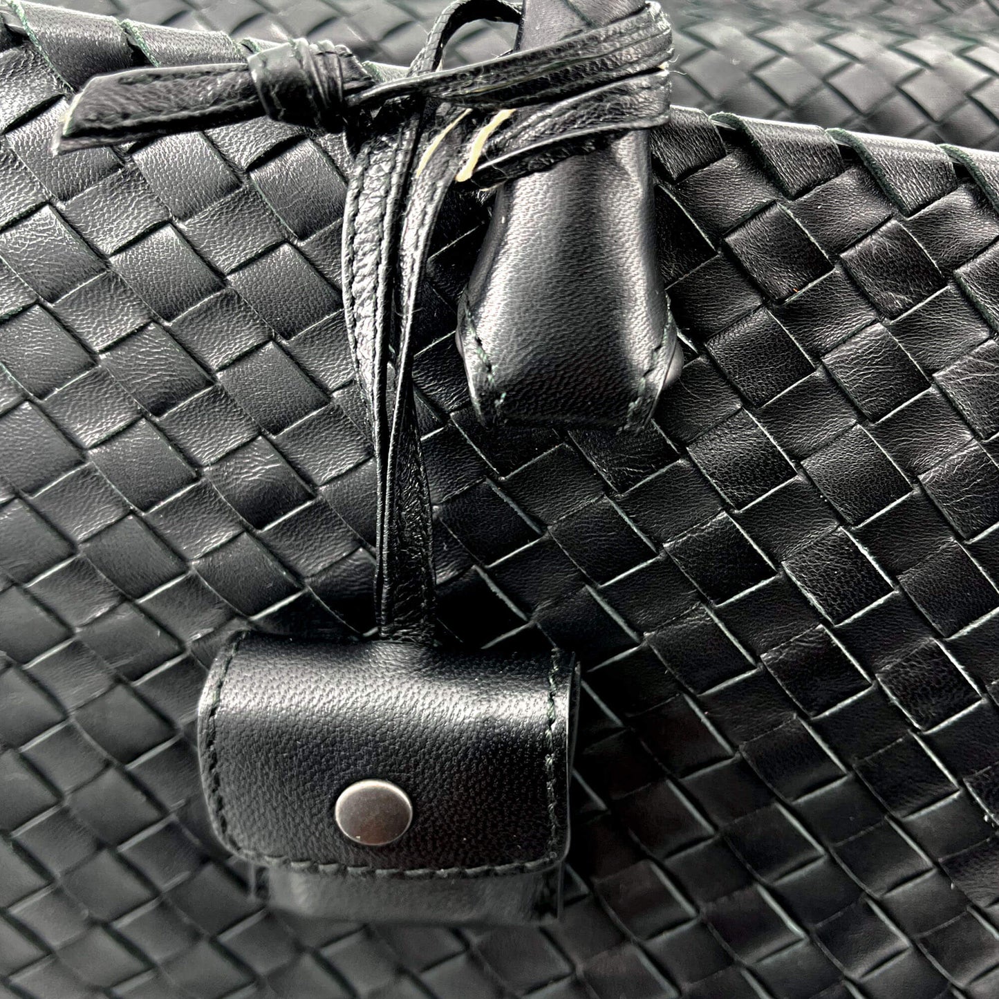 Black Leather Intrecciato Tote