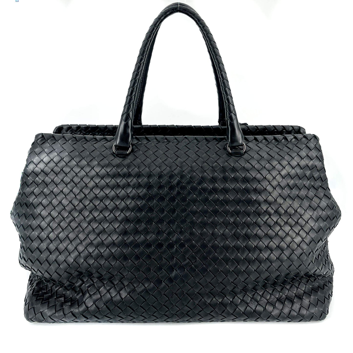 Black Leather Intrecciato Tote