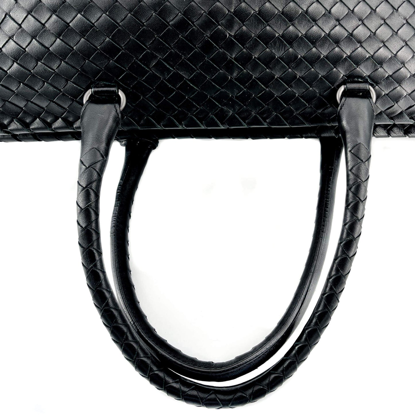 Black Leather Intrecciato Tote