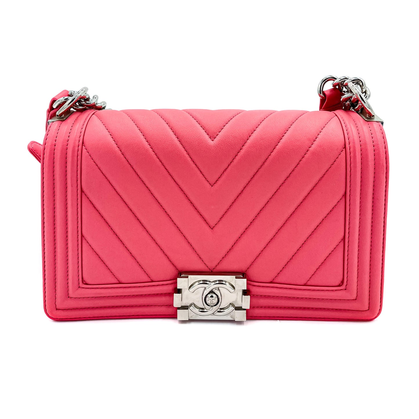 Boy Medium Chevron Calfskin Pink Bag