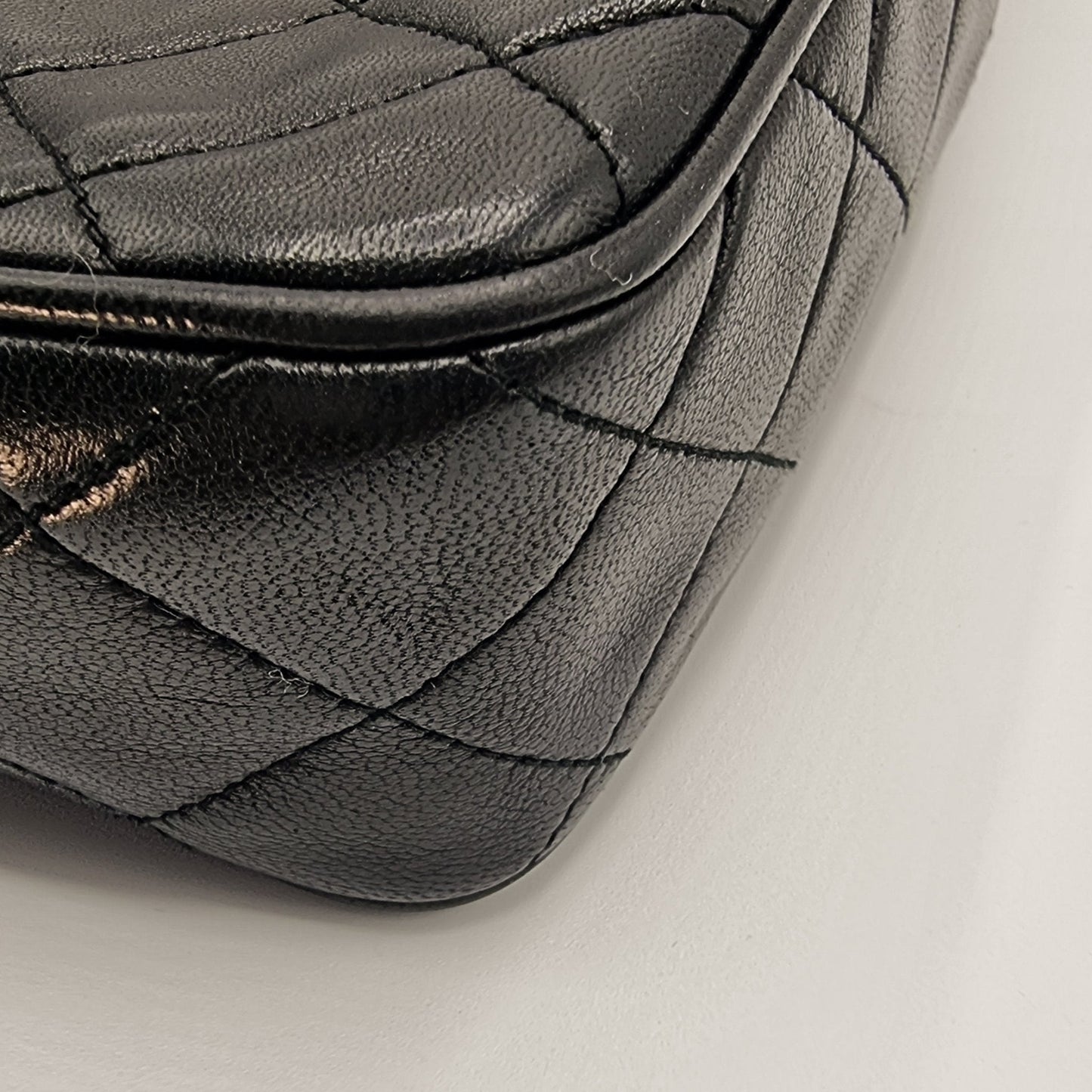 Camera Chain Bag Black Lambskin Leather
