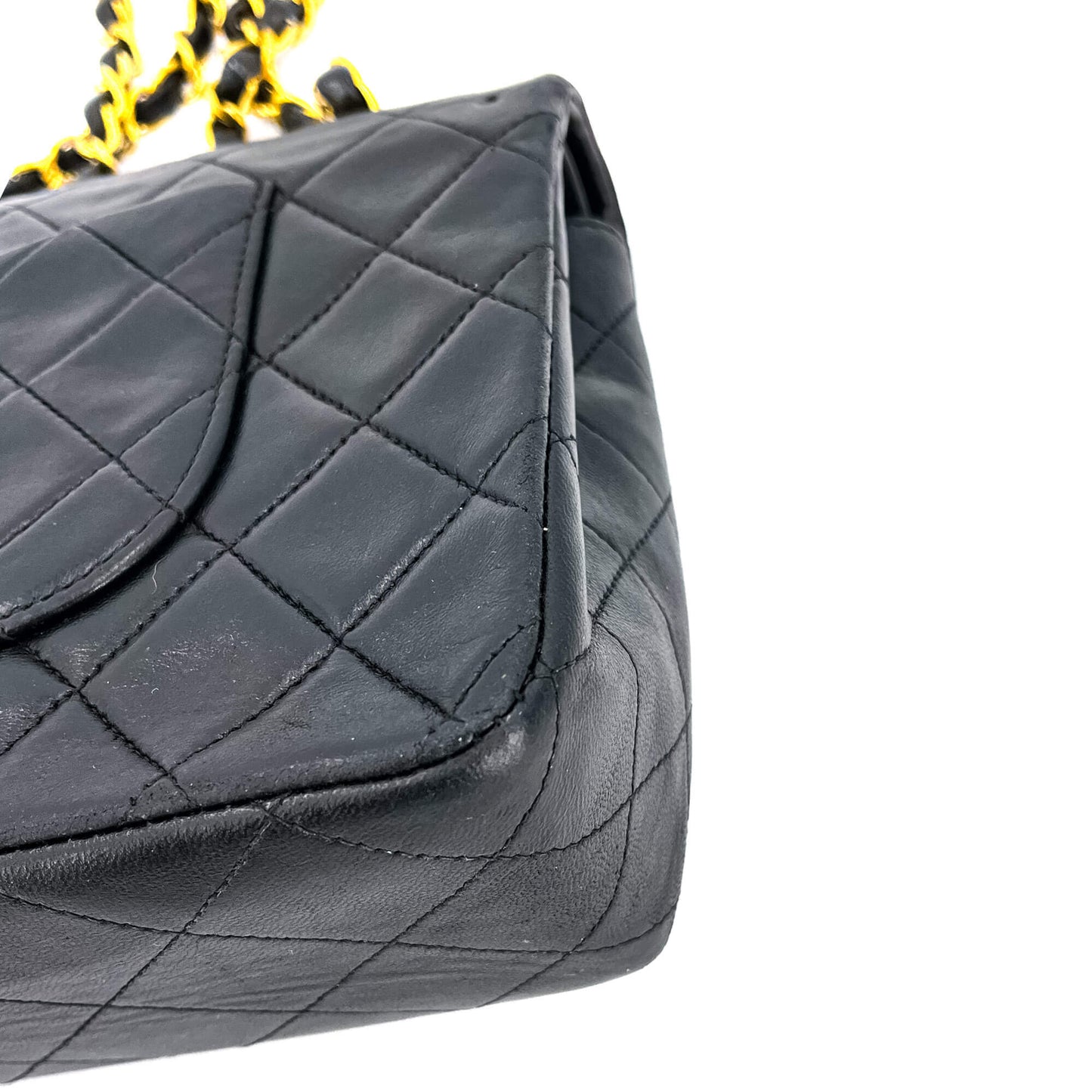 Classic Double Flap Chain Bag Black Leather Medium