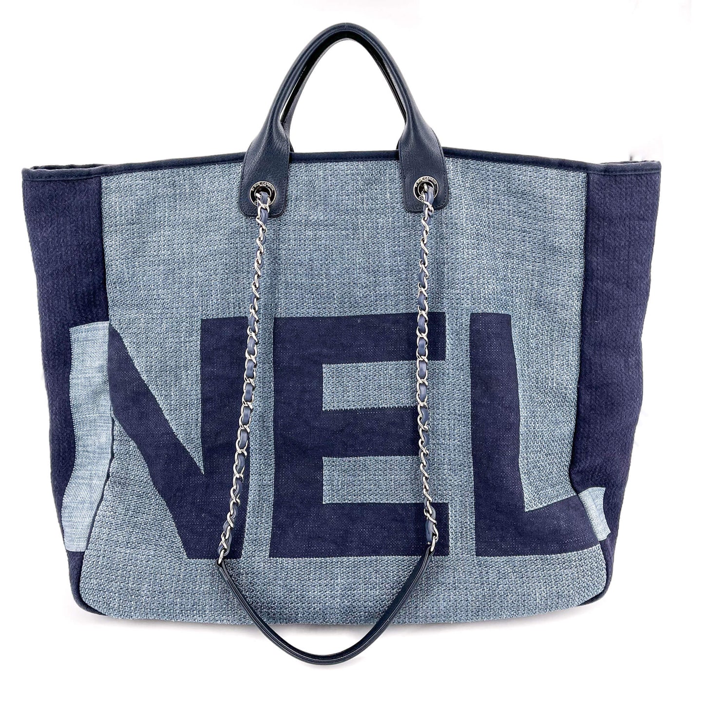 Deauville Shopping Tote Two-Way Raffia Navy Blue