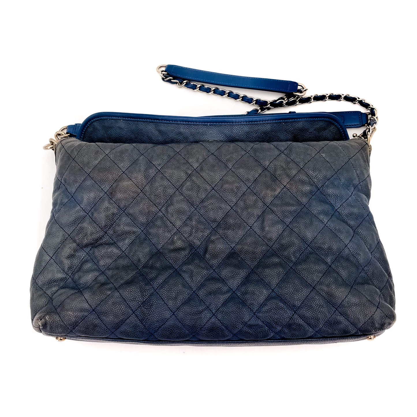 French Riviera Large Quilted Caviar Leather Blue Bag