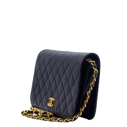 Full Flap Lambskin Leather Shoulder Bag Vintage