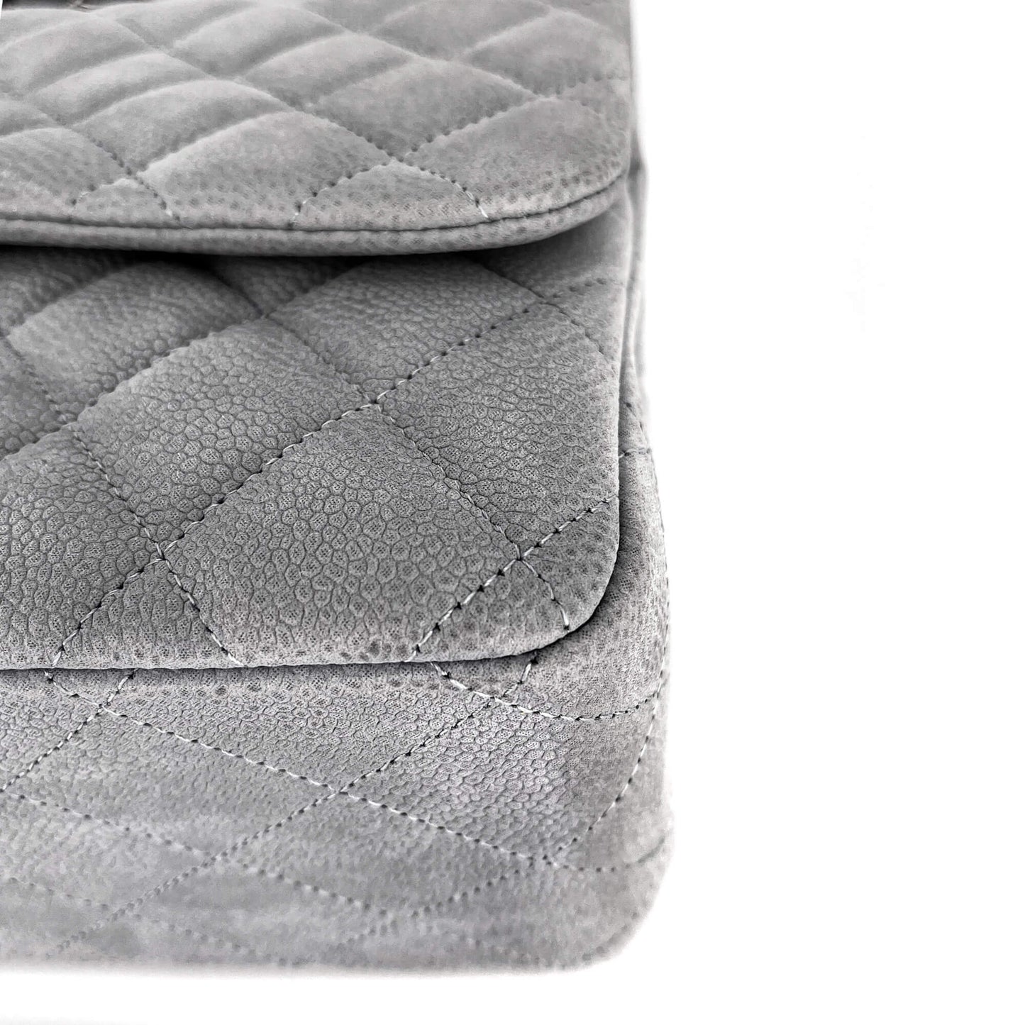 Jumbo Classic Double Flap Grey Caviar Leather Silver