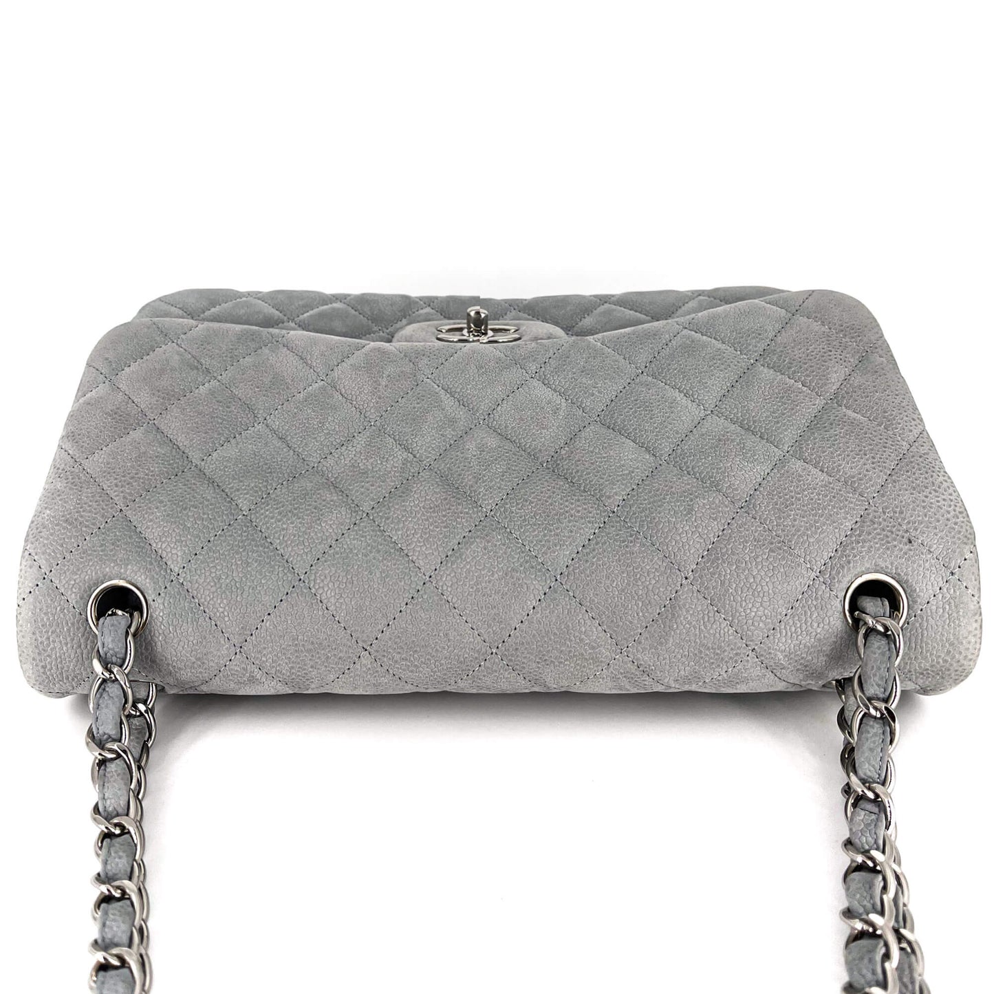 Jumbo Classic Double Flap Grey Caviar Leather Silver