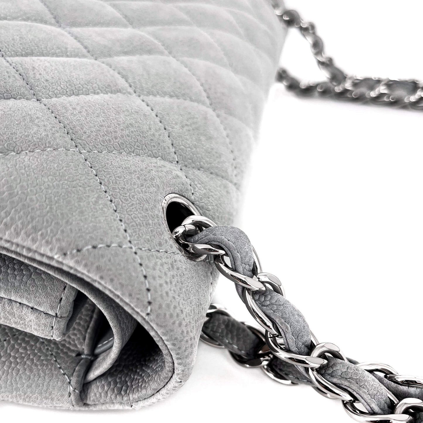 Jumbo Classic Double Flap Grey Caviar Leather Silver