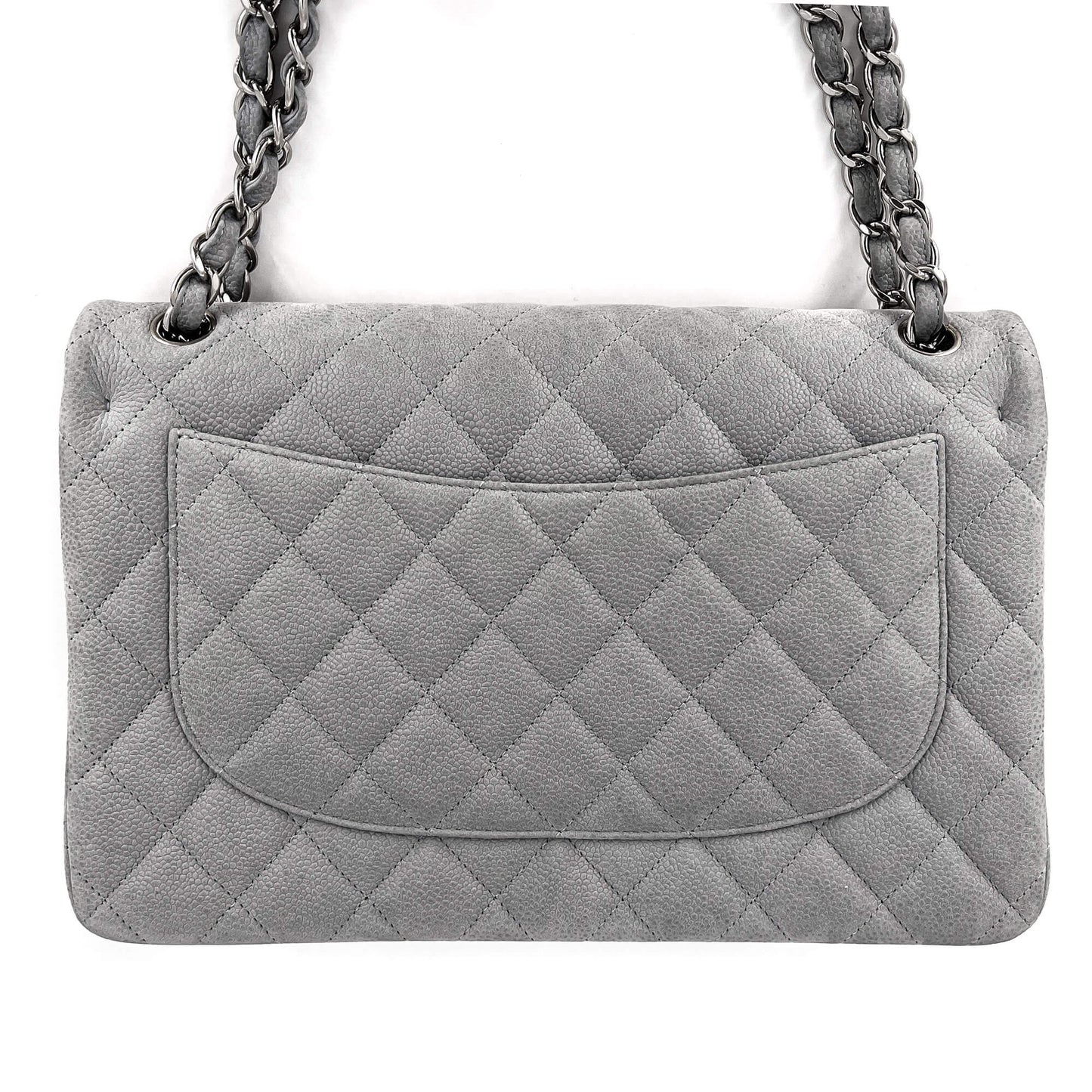 Jumbo Classic Double Flap Grey Caviar Leather Silver