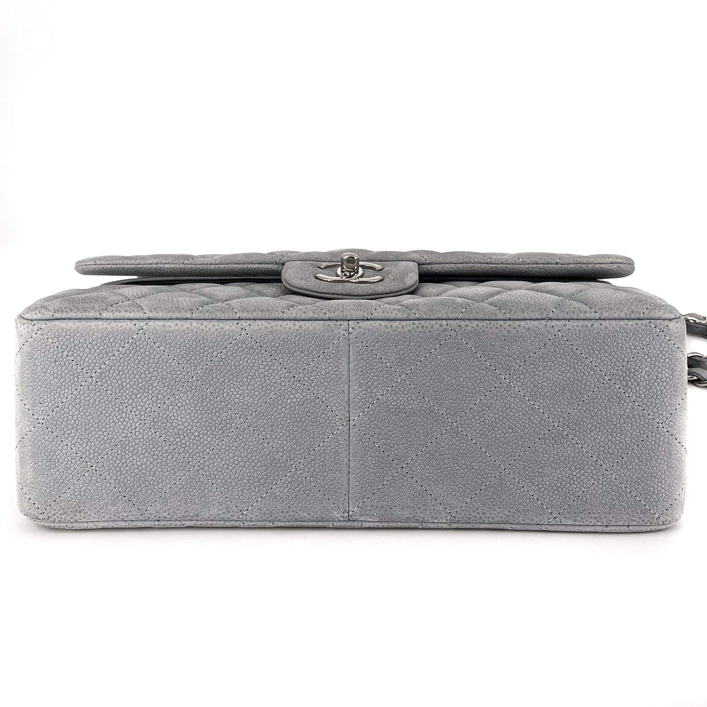 Jumbo Classic Double Flap Grey Caviar Leather Silver