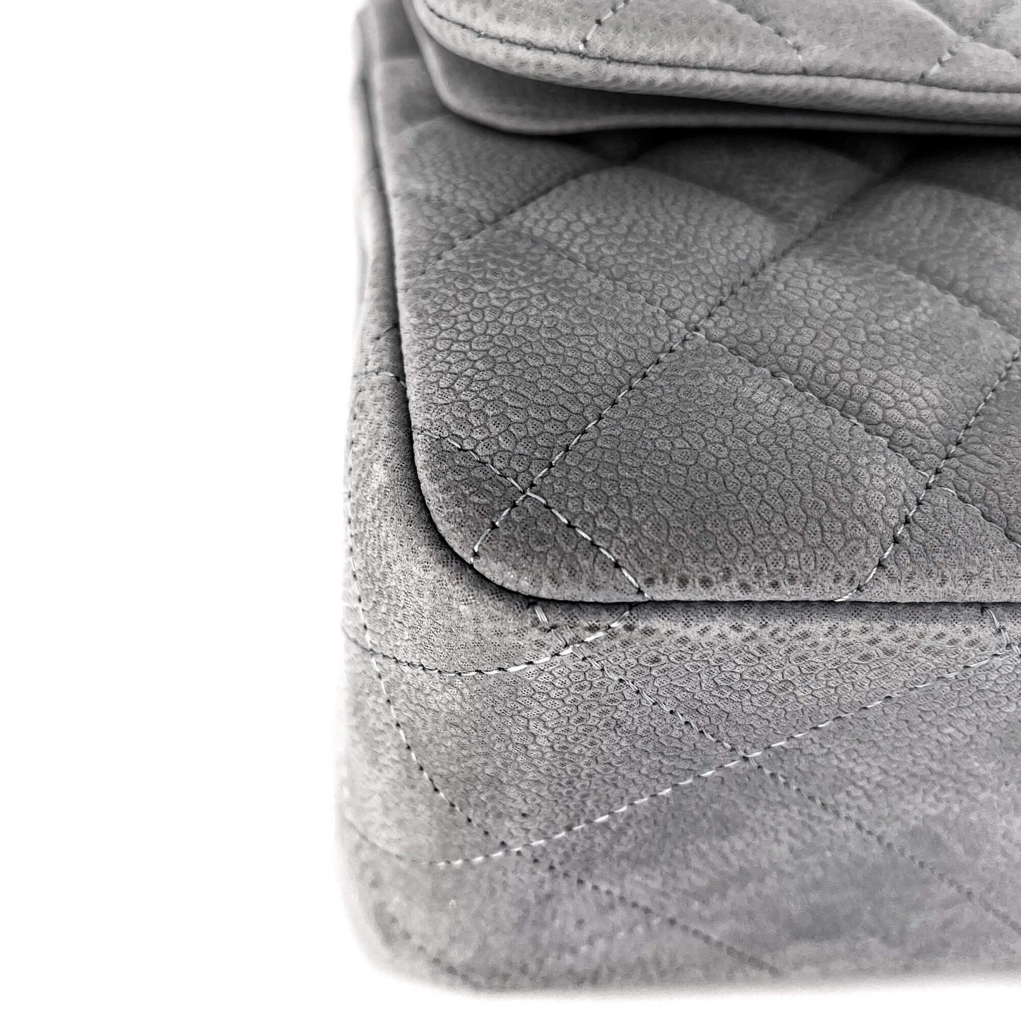 Jumbo Classic Double Flap Grey Caviar Leather Silver