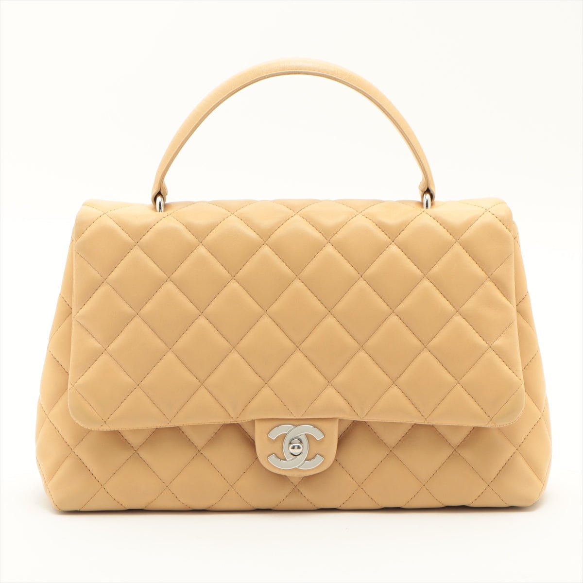Kelly Top Handle Flap Matelasse Lambskin Beige Silver