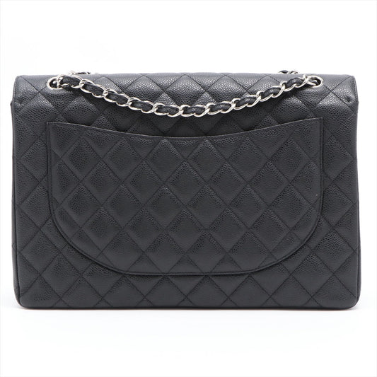 Maxi Classic Single Flap in Black Quilted Caviar Leather Silver Hardware