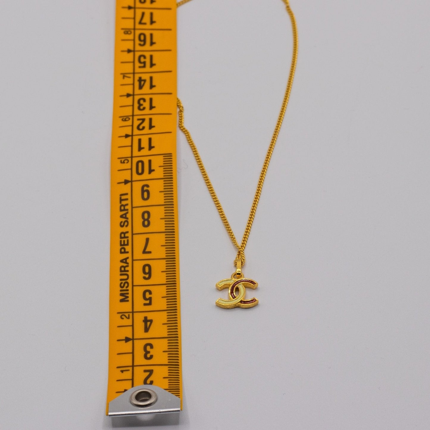Pendant Chain Necklace Gold Red White CC Vintage