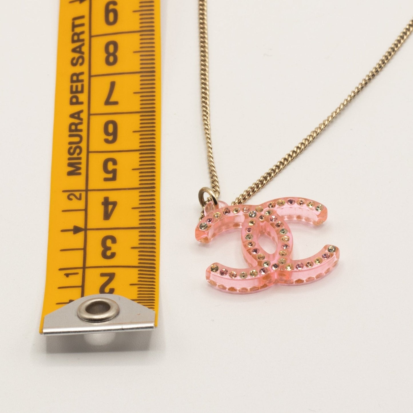 Pendant Chain Necklace Pink Resin Crystal CC Vintage