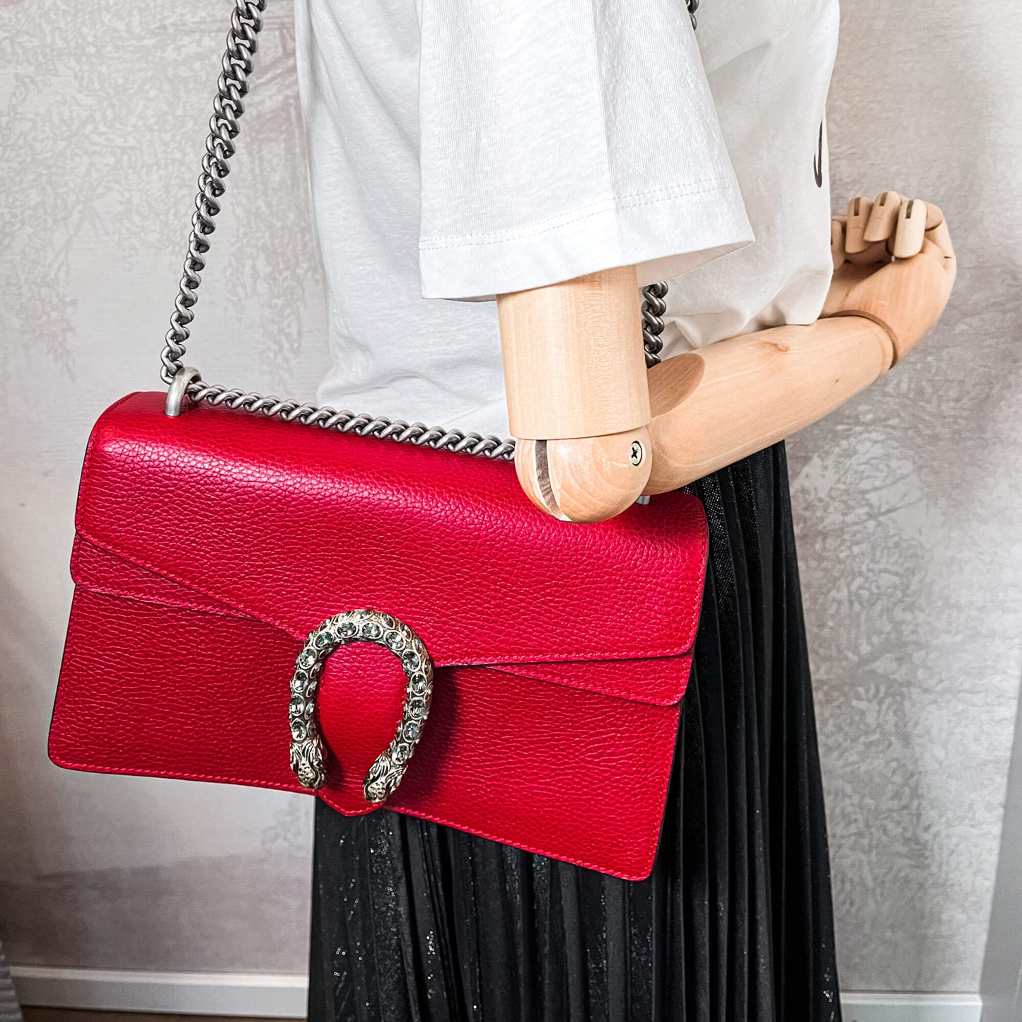 Dionysus GG Small Leather Chain Shoulder Bag Red