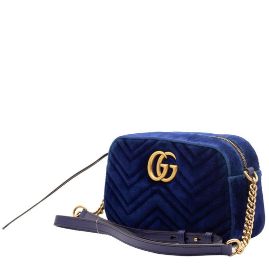 GG Marmont Blue Suede Small MatelassÃƒÆ’Ã‚Â© Shoulder Bag