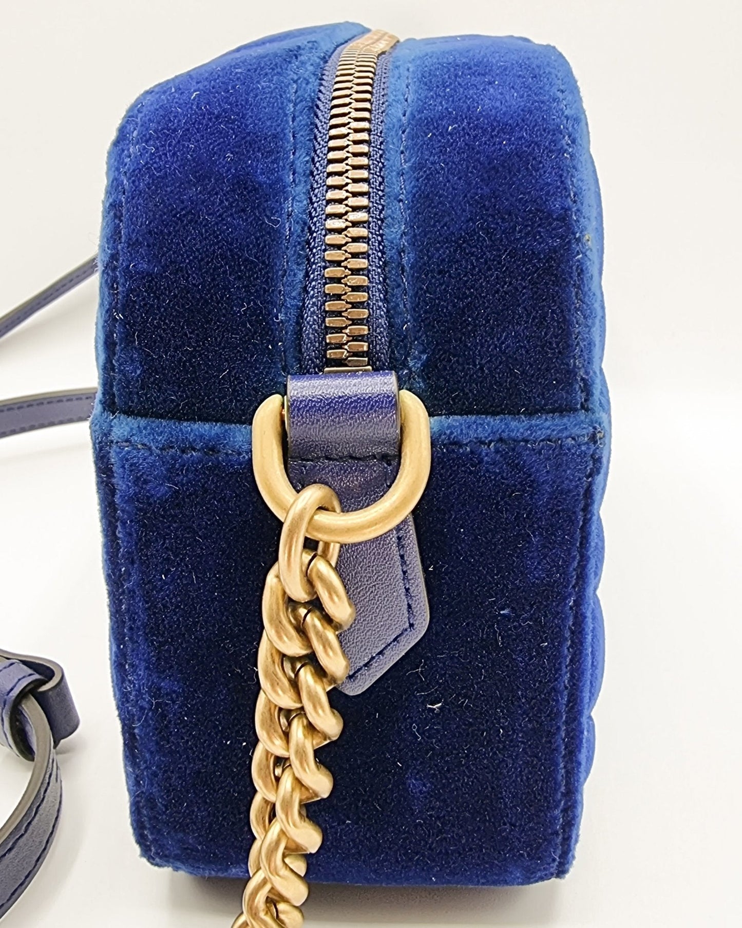 GG Marmont Blue Suede Small MatelassÃƒÆ’Ã‚Â© Shoulder Bag