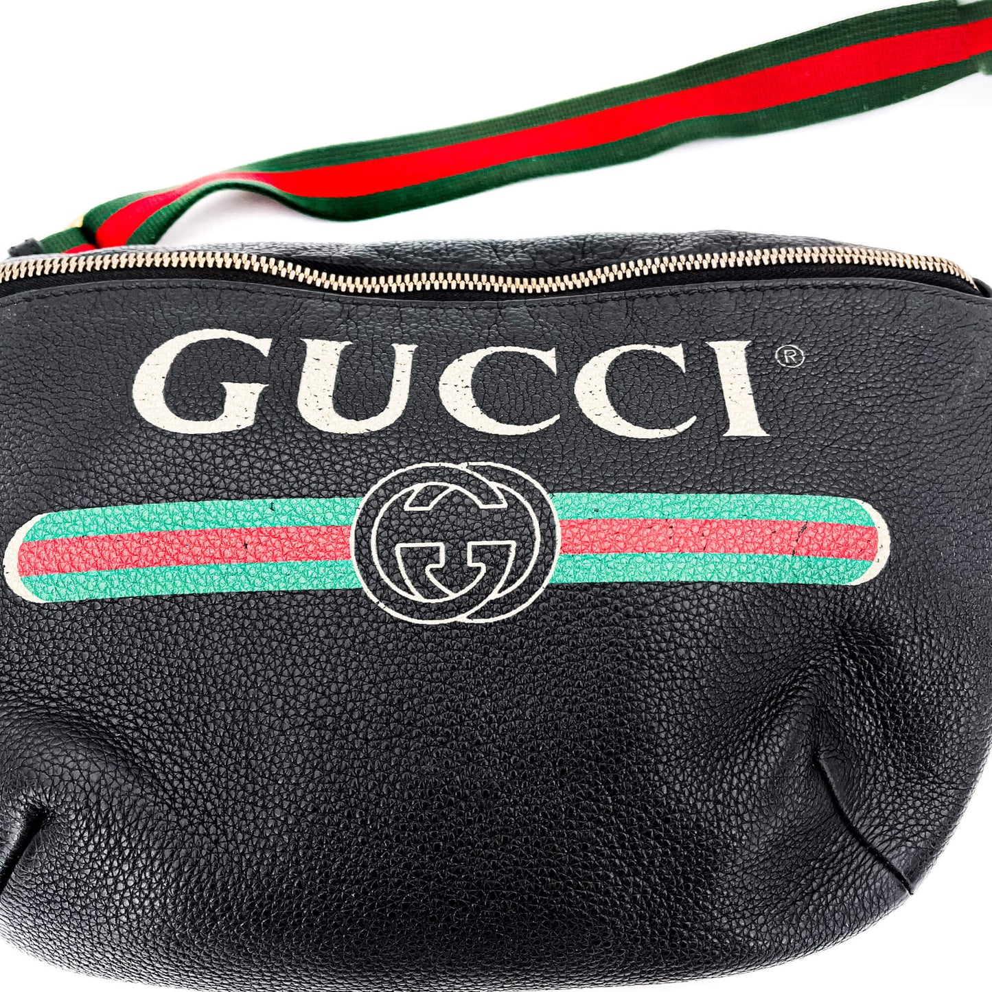 Grained Leather Print Belt Bag Black