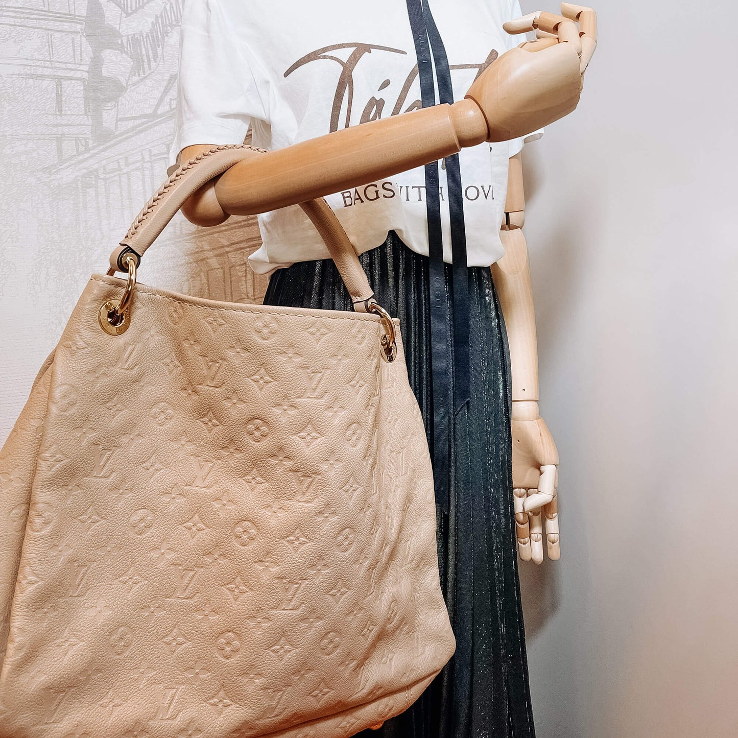 Artsy MM Monogram Empreinte Leather Beige Hobo