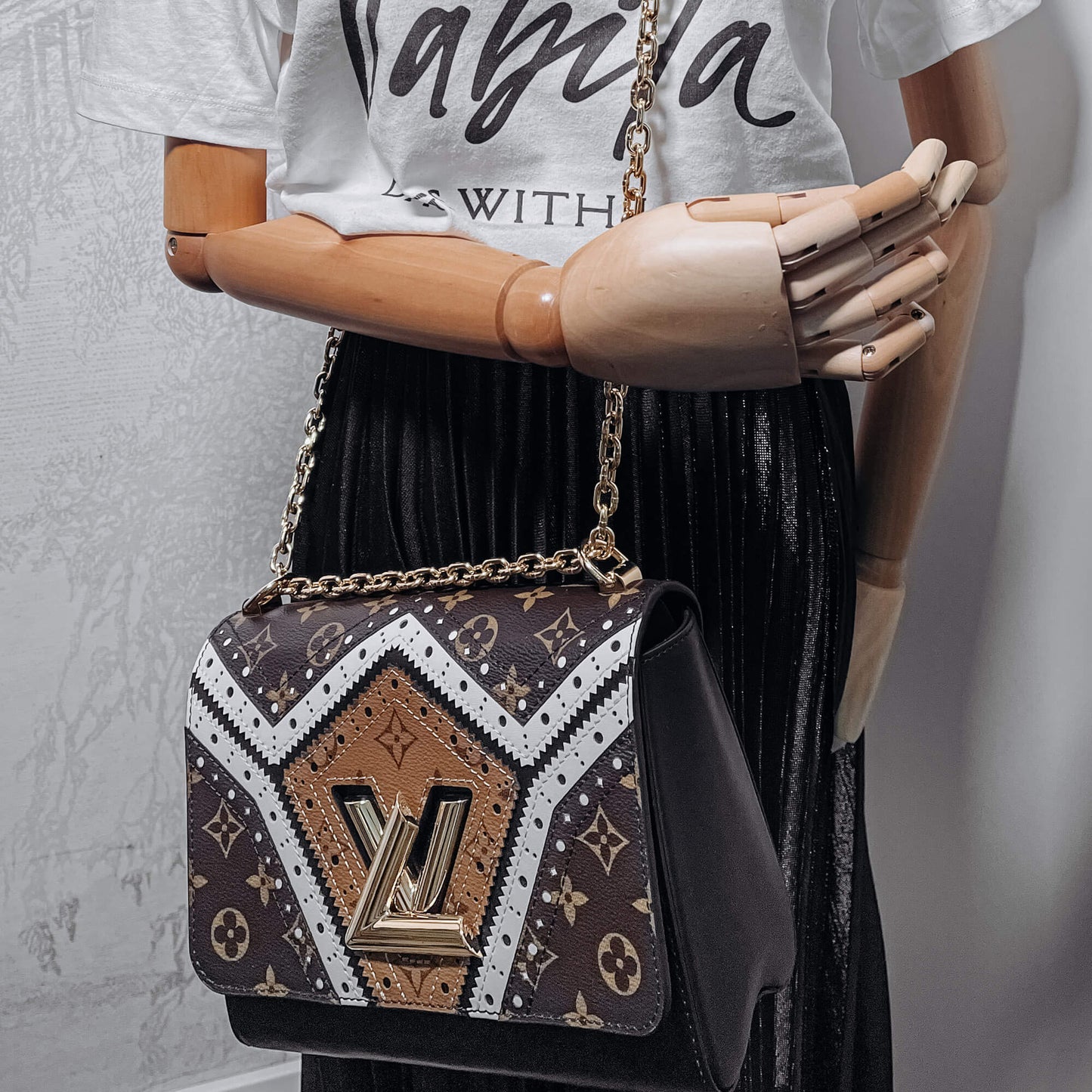 Twist Chain MM Monogram Canvas & Leather Brogue Reverse Bag