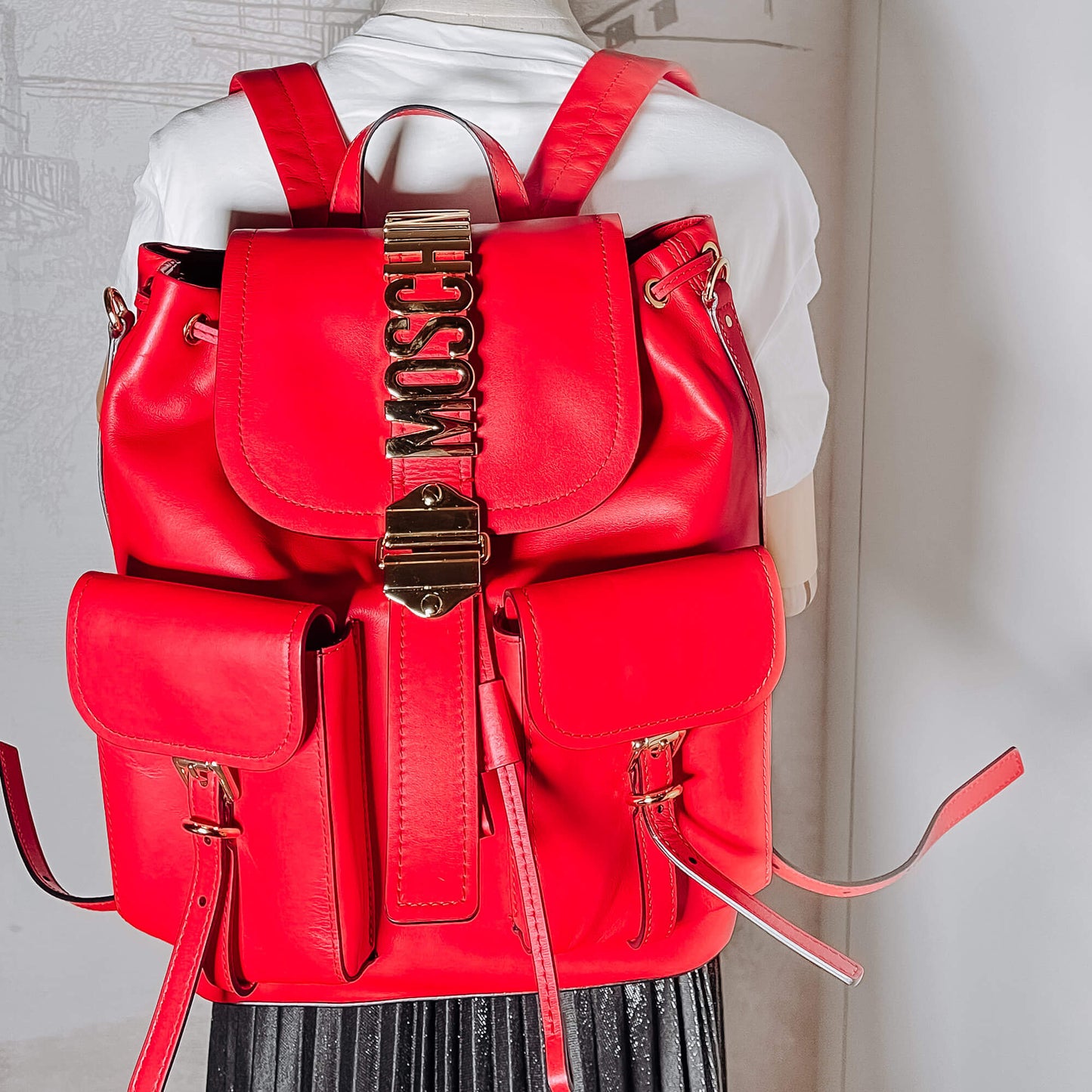 Leather Red Backpack