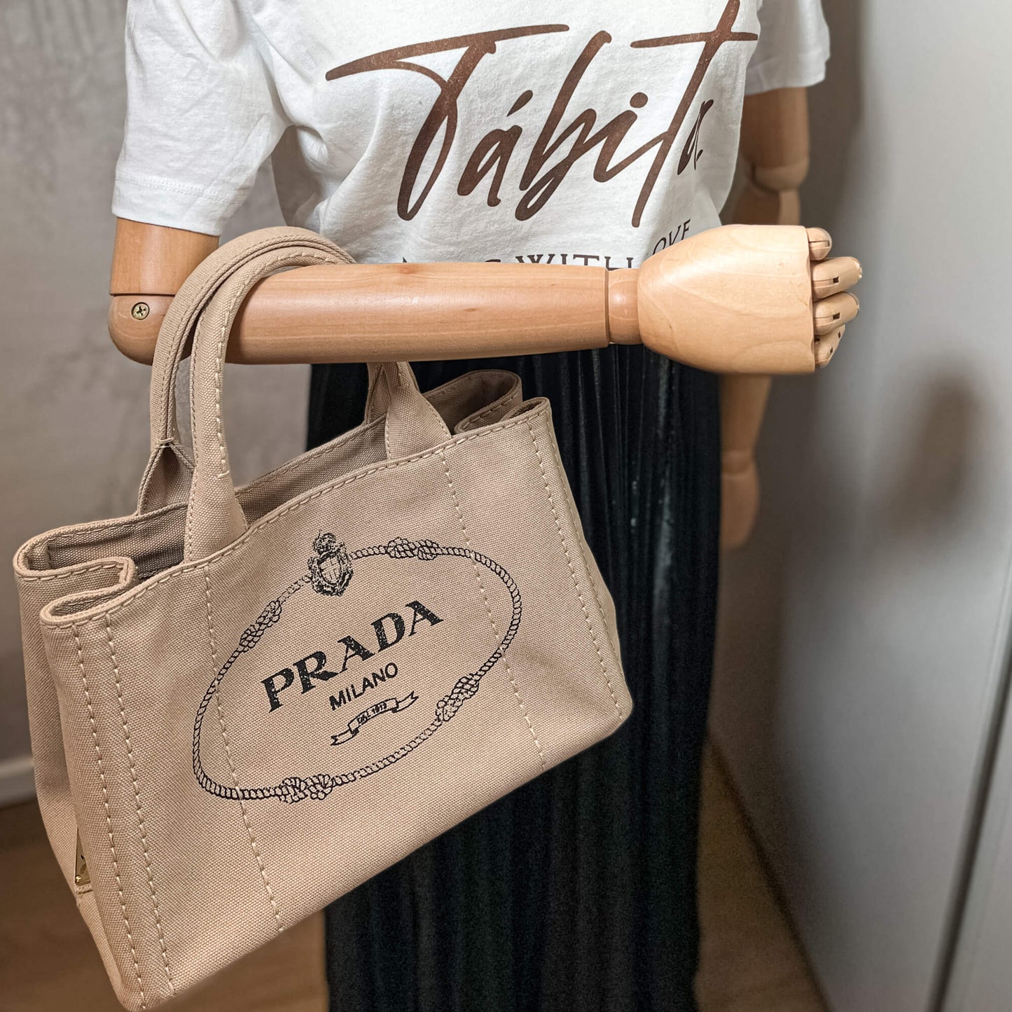 2-Way Canvas Tote Bag Beige