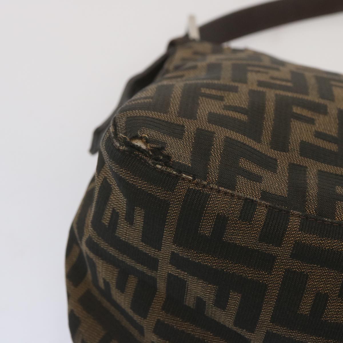 FENDI Zucca Canvas Mamma Baguette Shoulder Bag Black Brown tb1055