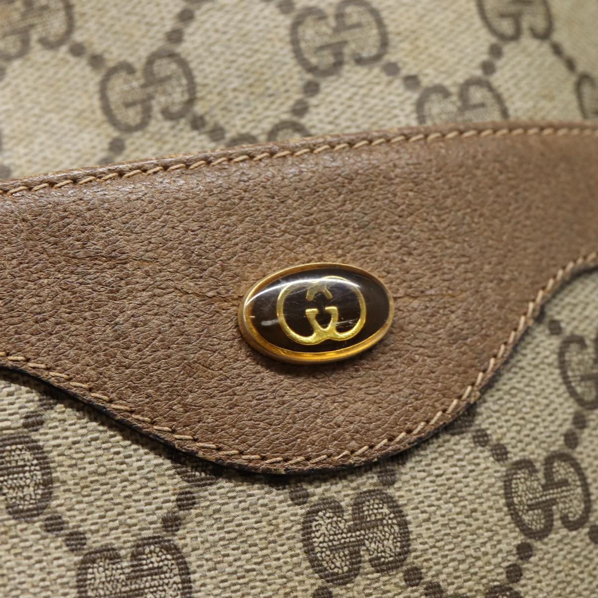 GUCCI GG Supreme Web Sherry Line Tote Bag PVC Leather Beige Red tb1124