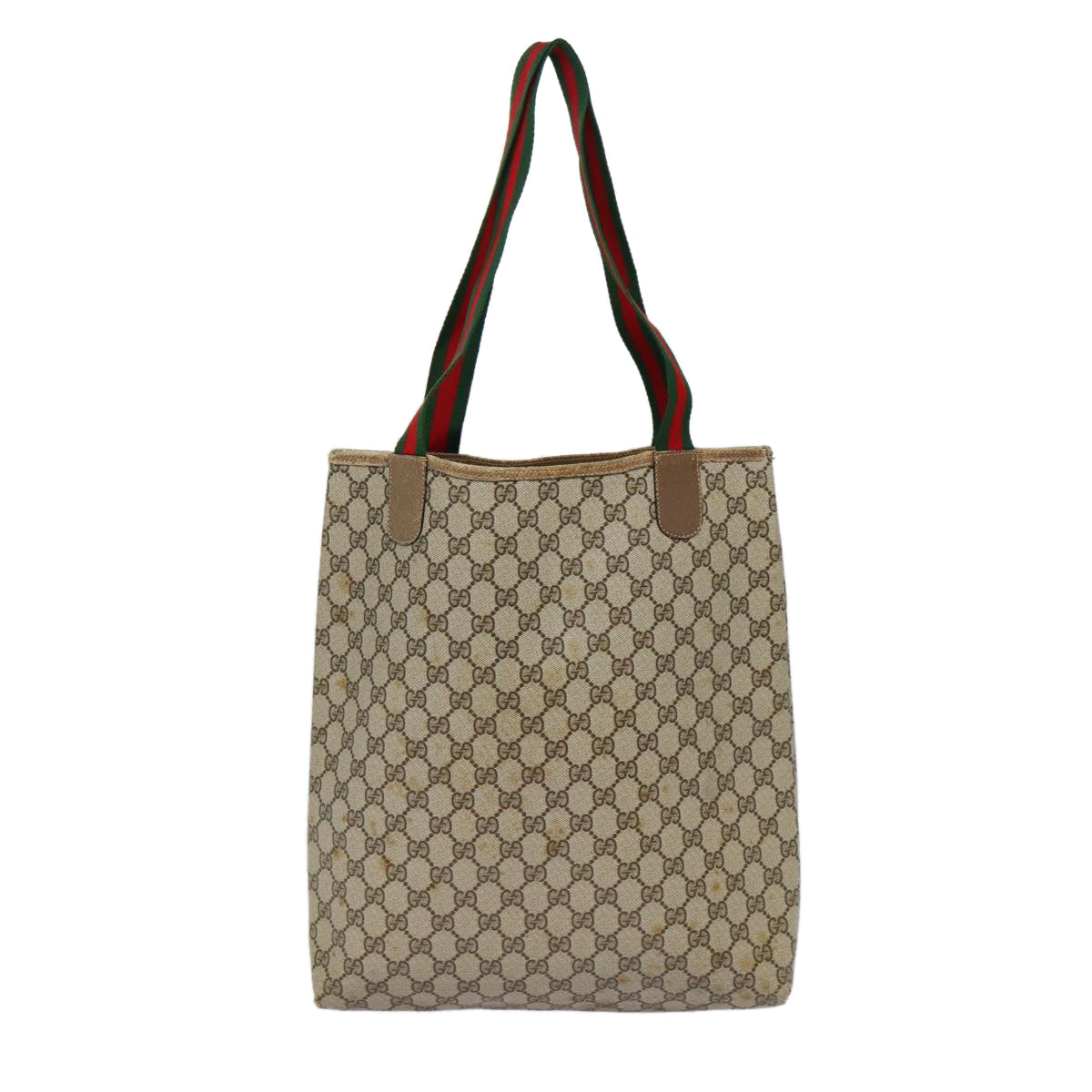GUCCI GG Supreme Web Sherry Line Tote Bag PVC Leather Beige Red tb1124