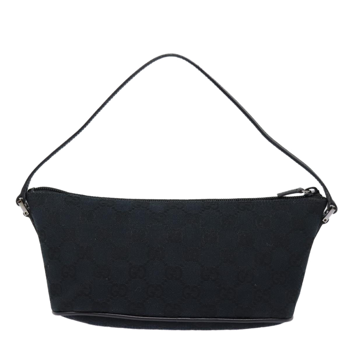 GUCCI GG Canvas hand Pouch Black Silver 07198 tb1126
