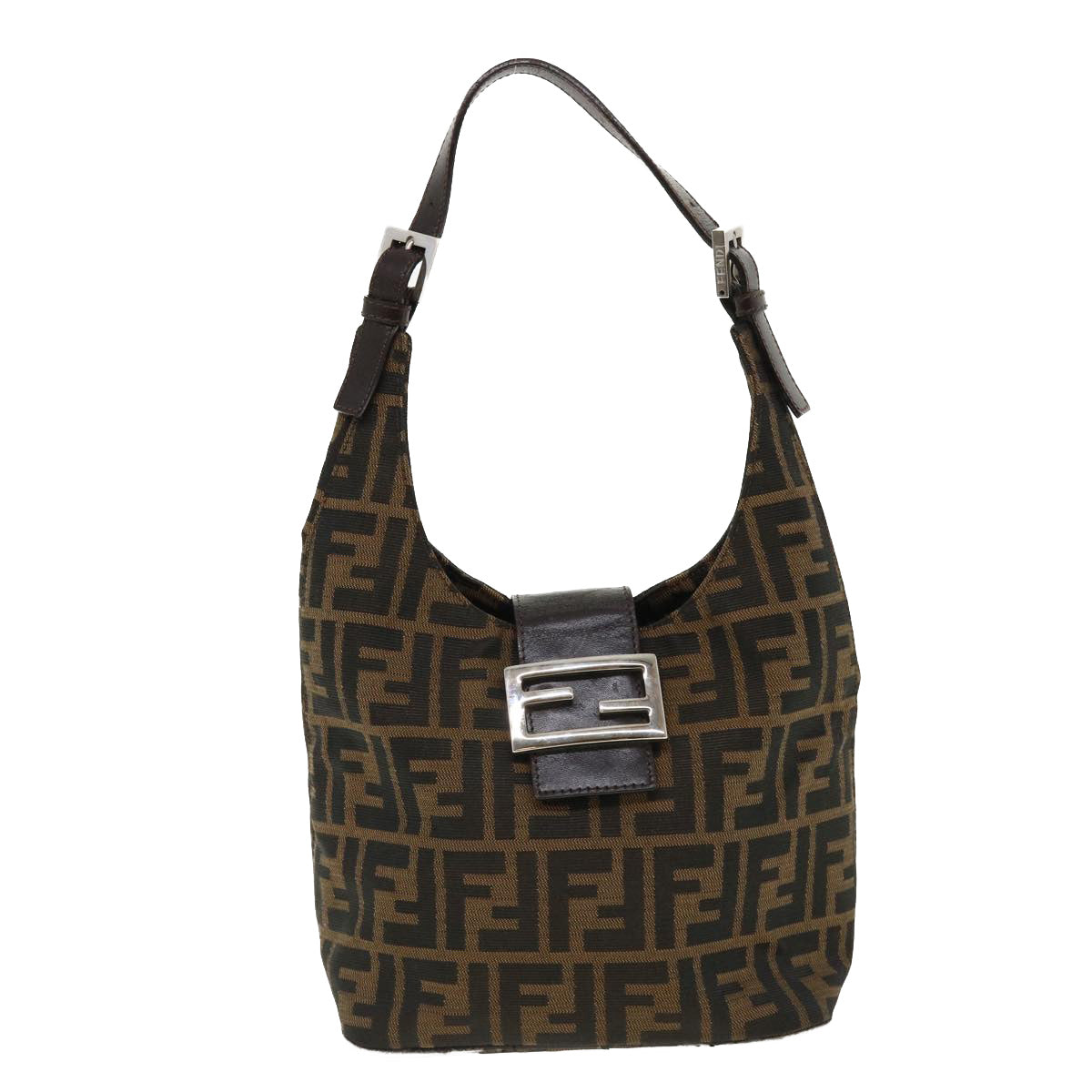 FENDI Mamma Baguette Zucca Canvas Shoulder Bag Brown tb146