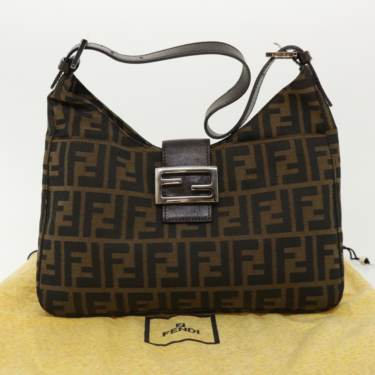 FENDI Mamma Baguette Zucca Canvas Shoulder Bag Brown tb147